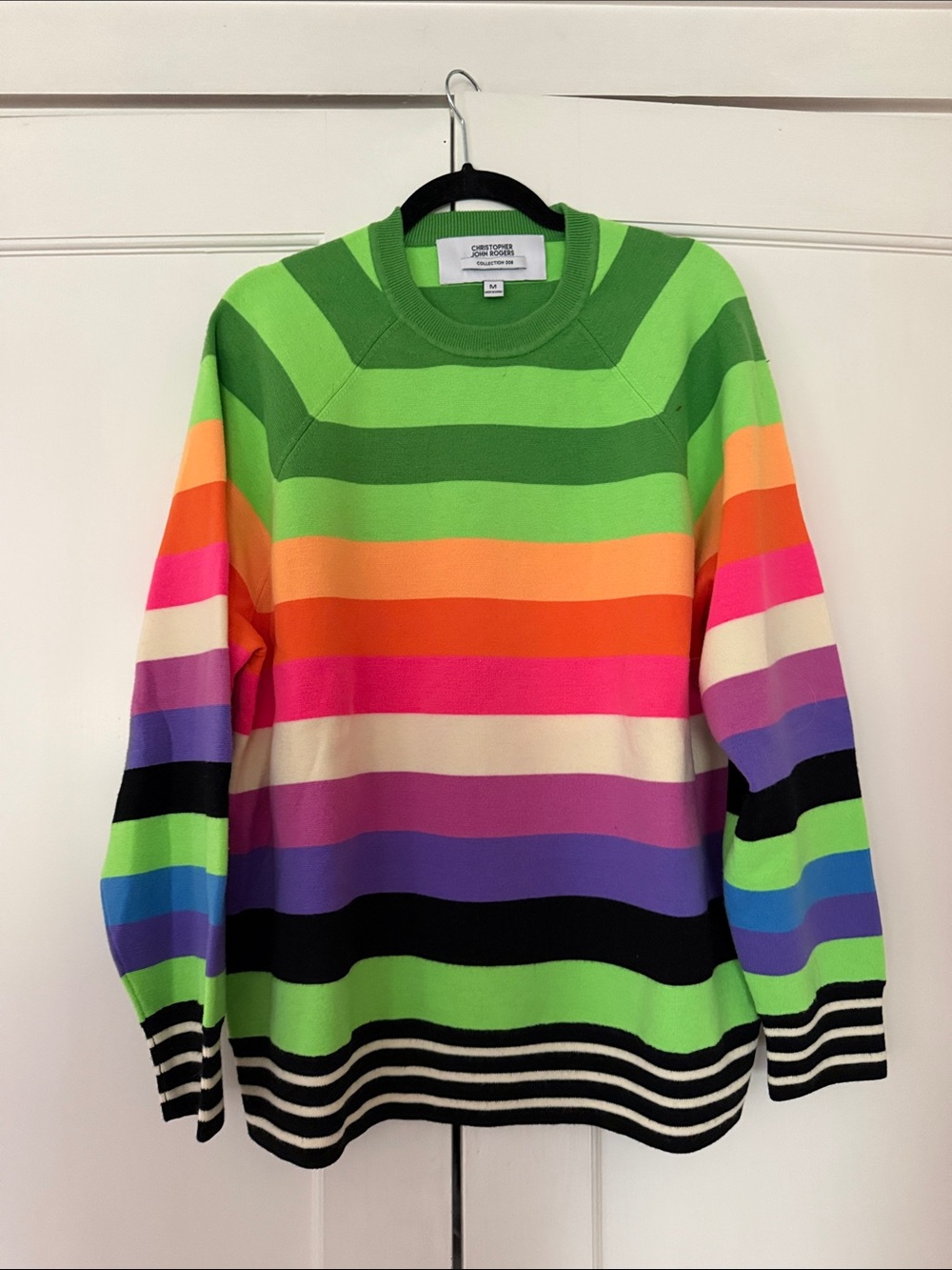 Christopher John Rogers Neon Rainbow Striped Crewneck Sweater